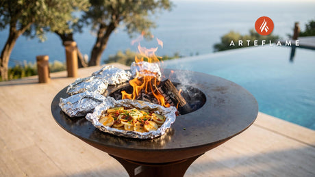 Campfire Foil Potatoes (North Dakota Style) cooking on an Arteflame grill