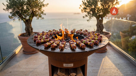 Caramelized Sausage & Apple Skewers (North Dakota Style) cooking on an Arteflame grill