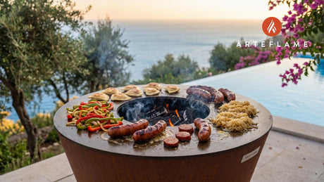 Smoky Grilled Kielbasa (Ohio Style) cooking on an Arteflame grill