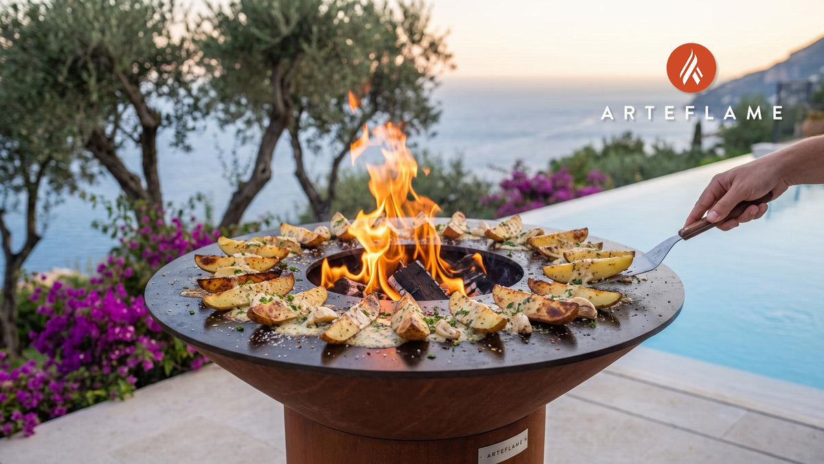 Garlic Parmesan Grilled Potatoes (Ohio Style) cooking on an Arteflame grill