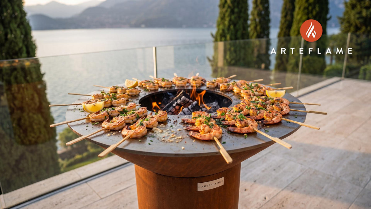 Cajun Grilled Shrimp Skewers (Ohio Style) cooking on an Arteflame grill
