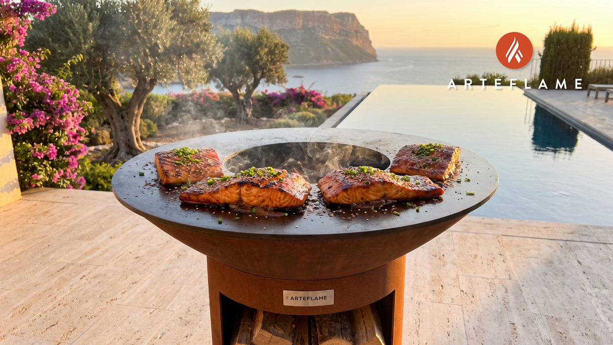 Bourbon Glazed Salmon (Ohio Style) cooking on an Arteflame grill