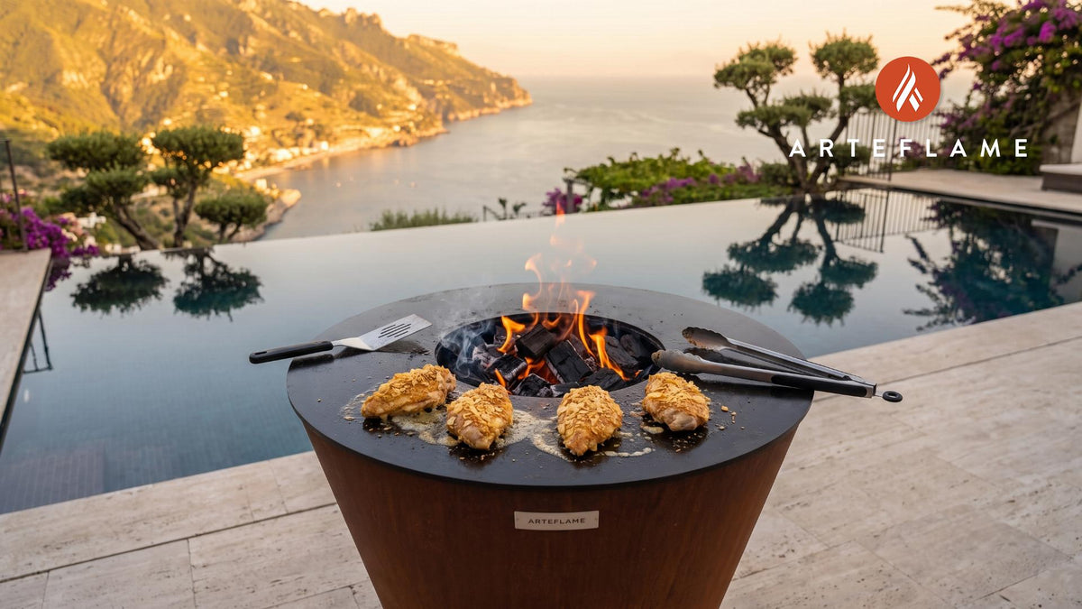 Kettle Chip Crusted Chicken (Ohio Style) cooking on an Arteflame grill