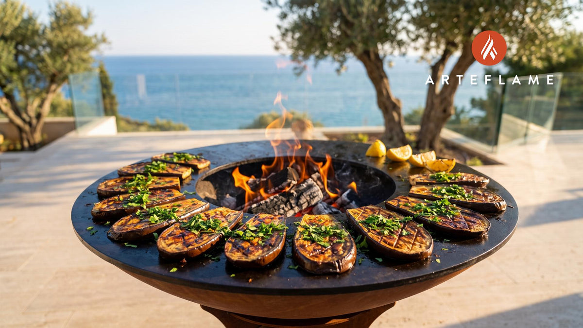 Smoky Grilled Eggplant (Ohio Style) cooking on an Arteflame grill