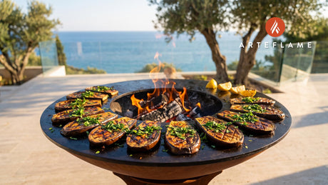 Smoky Grilled Eggplant (Ohio Style) cooking on an Arteflame grill