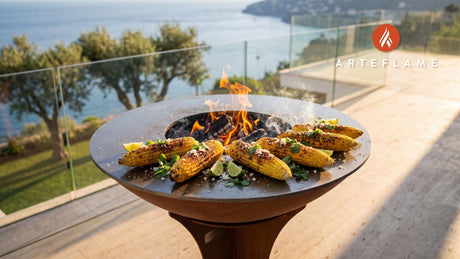 Charred Corn with Chili-Lime (Ohio Style) cooking on an Arteflame grill
