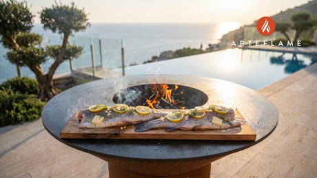 Cedar Plank Trout (Ohio Style) cooking on an Arteflame grill