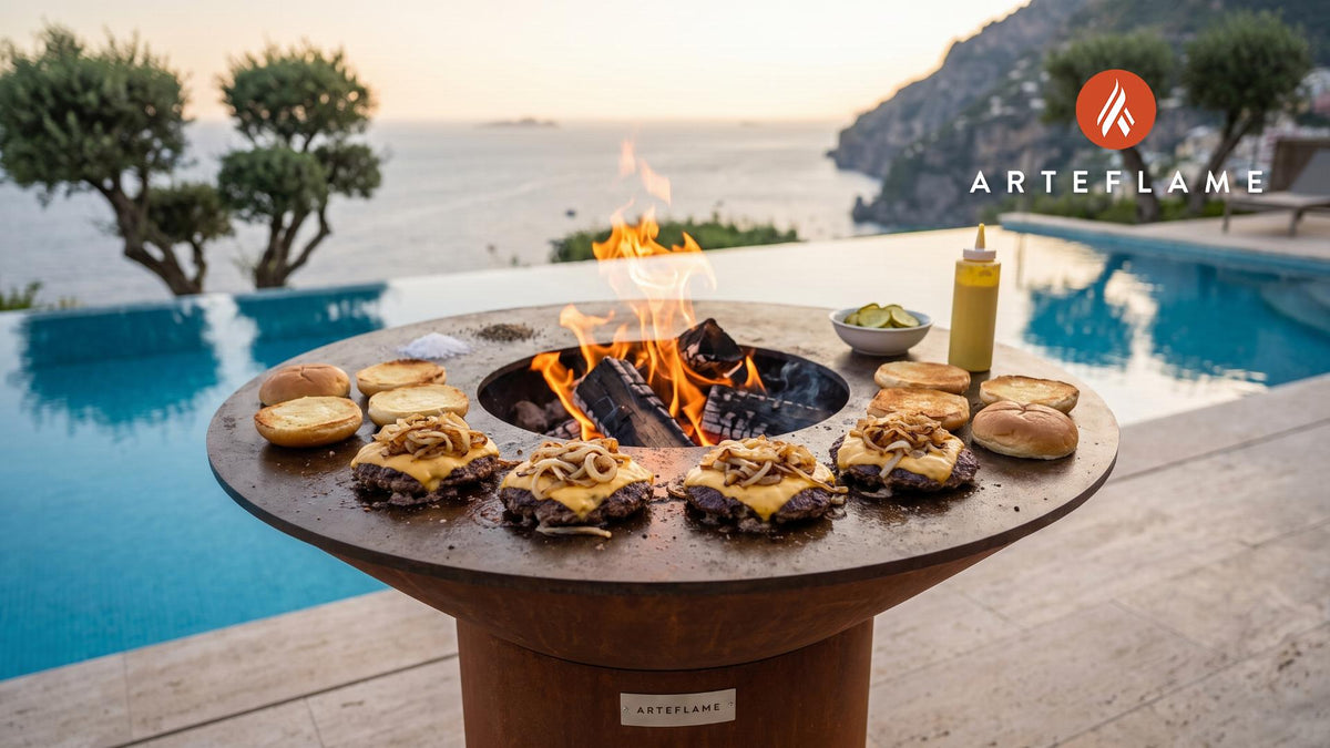 Juicy Wood-Fired Onion Burger (Oklahoma Style) cooking on an Arteflame grill