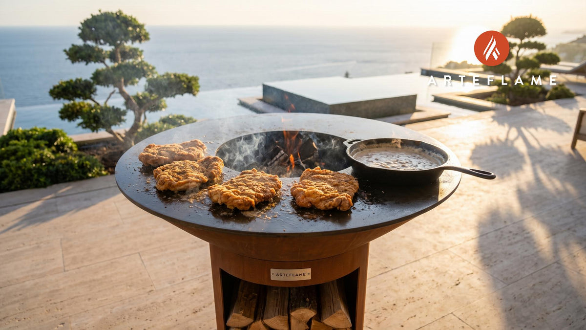 Crispy Grilled Chicken Fried Steak (Oklahoma Style) cooking on an Arteflame grill