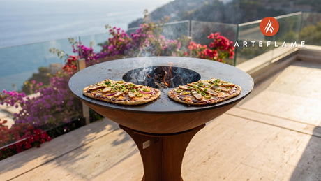Grilled BBQ Chicken Flatbread (Oklahoma Style) cooking on an Arteflame grill