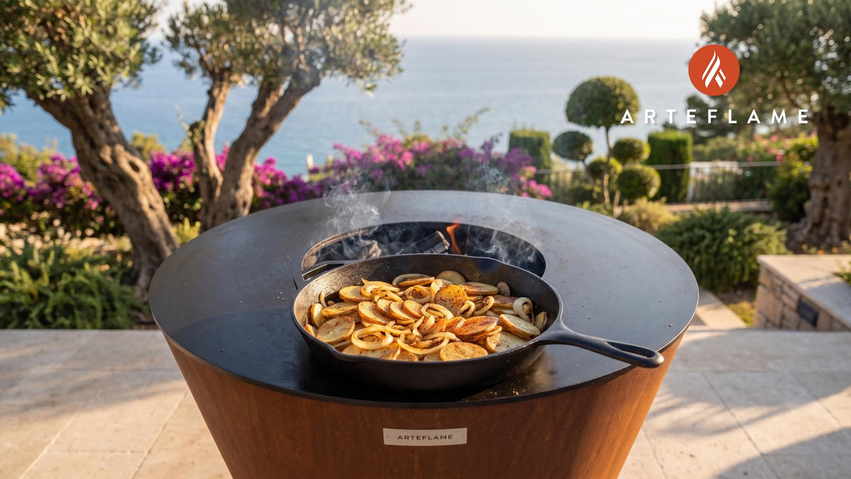 Crispy Skillet Fried Potatoes (Oklahoma Style) cooking on an Arteflame grill