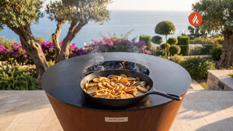 Crispy Skillet Fried Potatoes (Oklahoma Style) cooking on an Arteflame grill