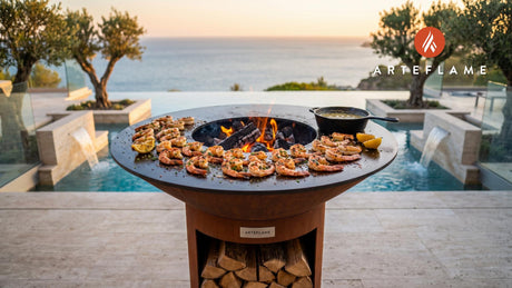 Grilled Shrimp with Cowboy Butter (Oklahoma Style) cooking on an Arteflame grill