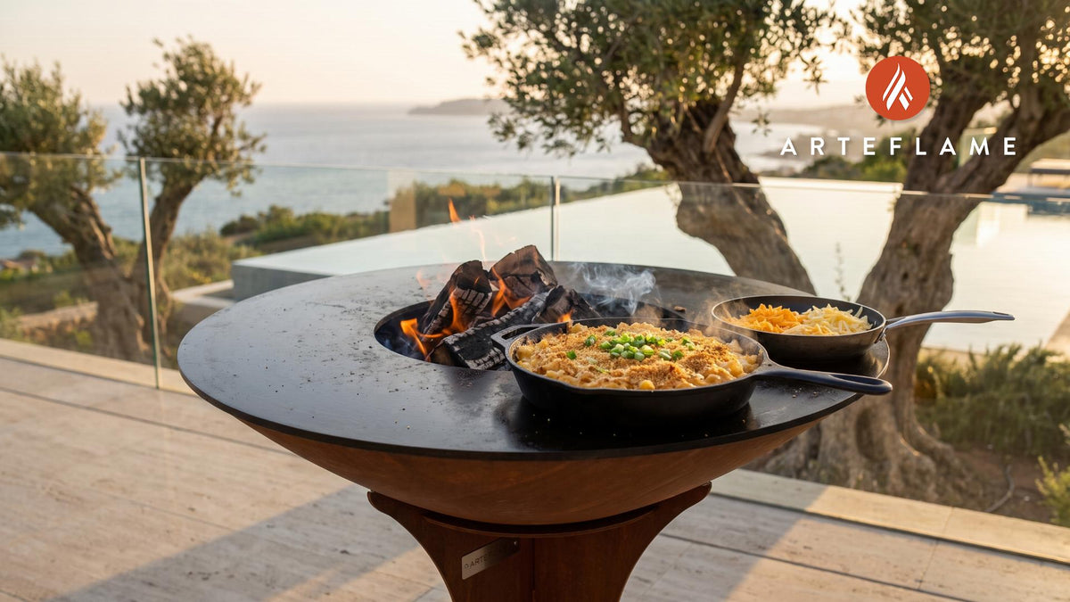 Smoked Mac and Cheese (Oklahoma Style) cooking on an Arteflame grill