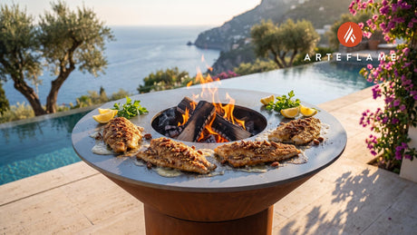 Pecan Crusted Grilled Catfish (Oklahoma Style) cooking on an Arteflame grill