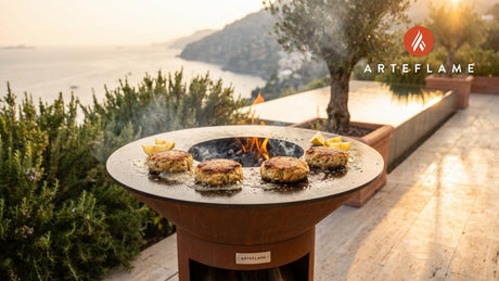 Seared Dungeness Crab Cakes (Oregon Style) cooking on an Arteflame grill