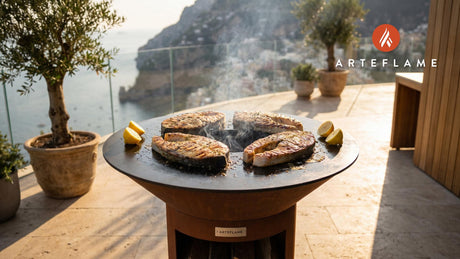 Grilled Sturgeon Steaks (Oregon Style) cooking on an Arteflame grill