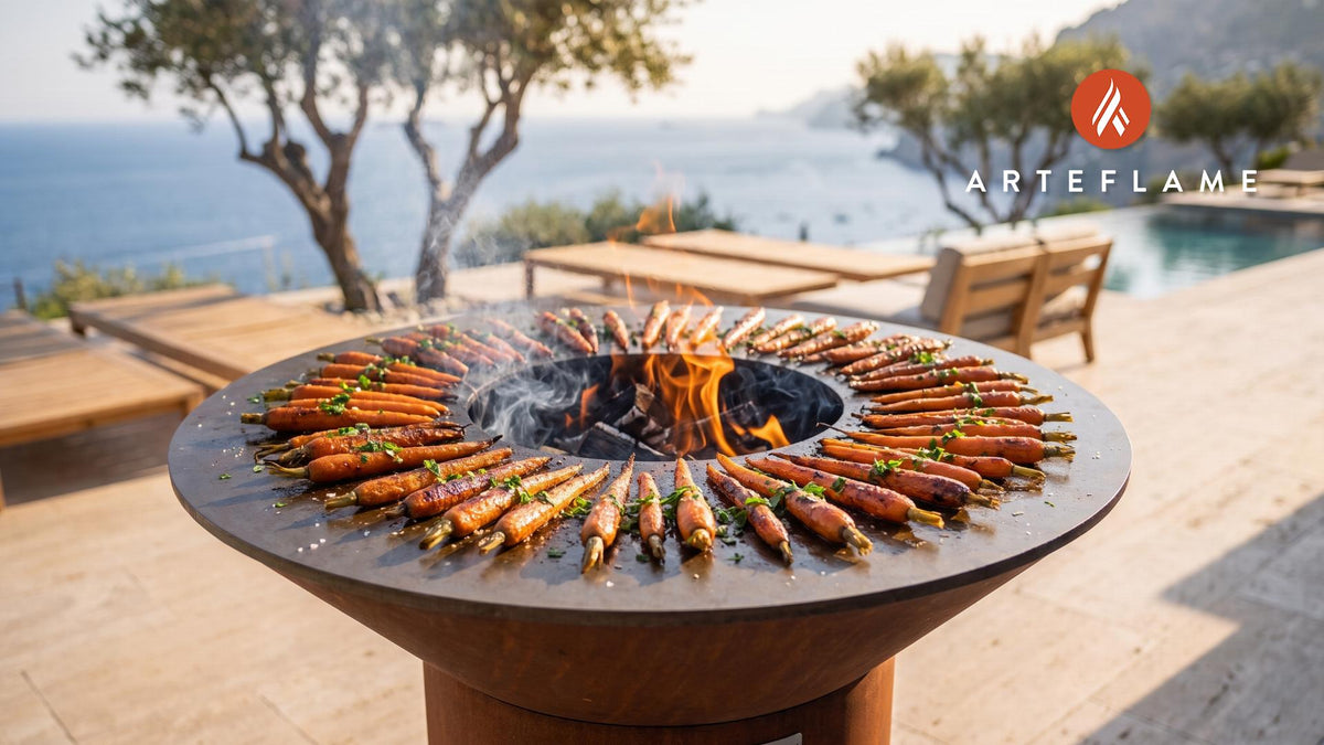 Smoked Carrots with Maple Cinnamon (Oregon Style) cooking on an Arteflame grill