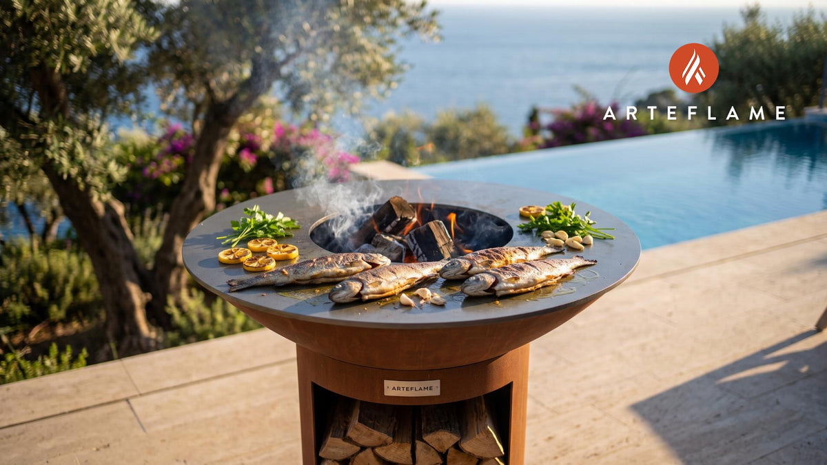 Hickory Grilled Smoked Trout (Oregon Style) cooking on an Arteflame grill