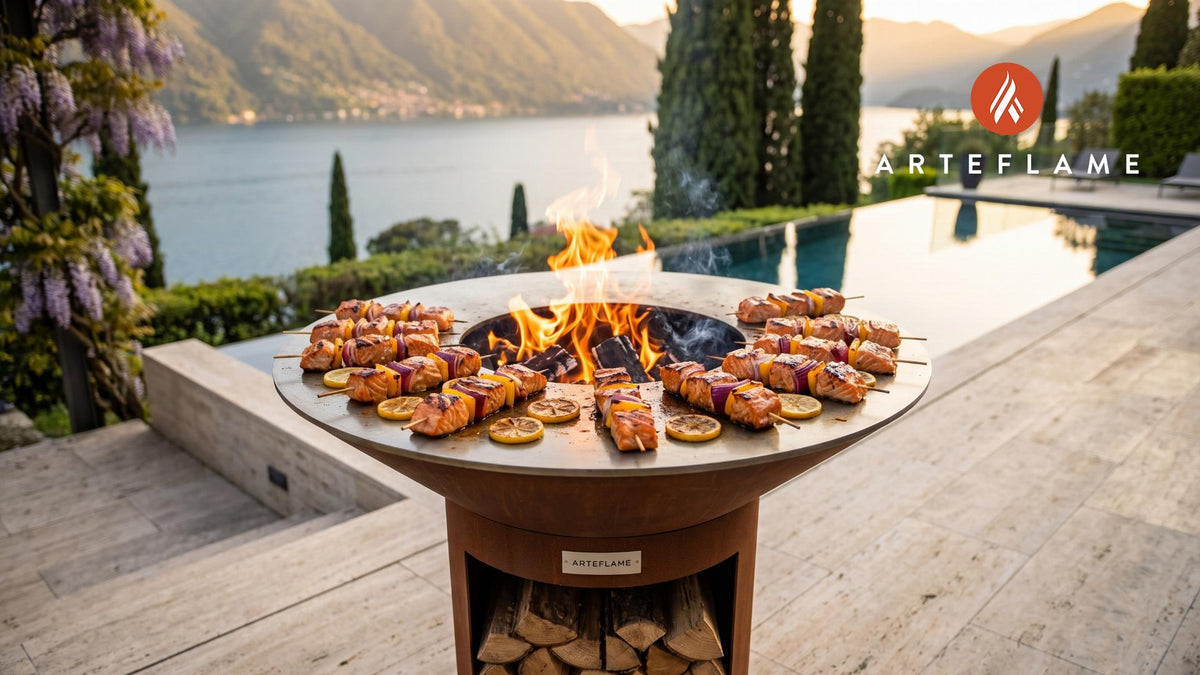 Copper River Sockeye Salmon Skewers (Oregon Style) cooking on an Arteflame grill