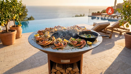 Grilled Dungeness Crab Legs (Oregon Style) cooking on an Arteflame grill