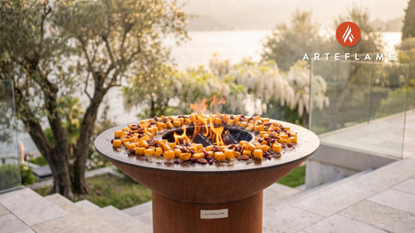 Grilled Butternut Squash & Candied Pecans (Oregon Style) cooking on an Arteflame grill