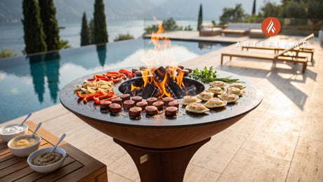 Grilled Kielbasa & Pierogies (Pennsylvania Style) cooking on an Arteflame grill