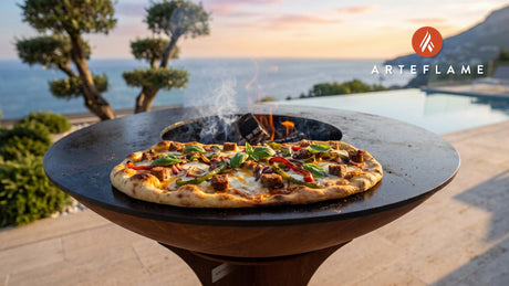 Grilled Scrapple Pizza (Pennsylvania Style) cooking on an Arteflame grill