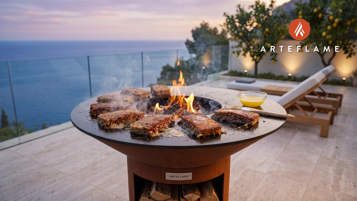 Grilled Turkey Scrapple (Pennsylvania Style) cooking on an Arteflame grill