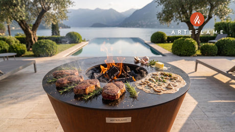 Seared Venison Steak with Mushroom Sauce (Pennsylvania Style) cooking on an Arteflame grill