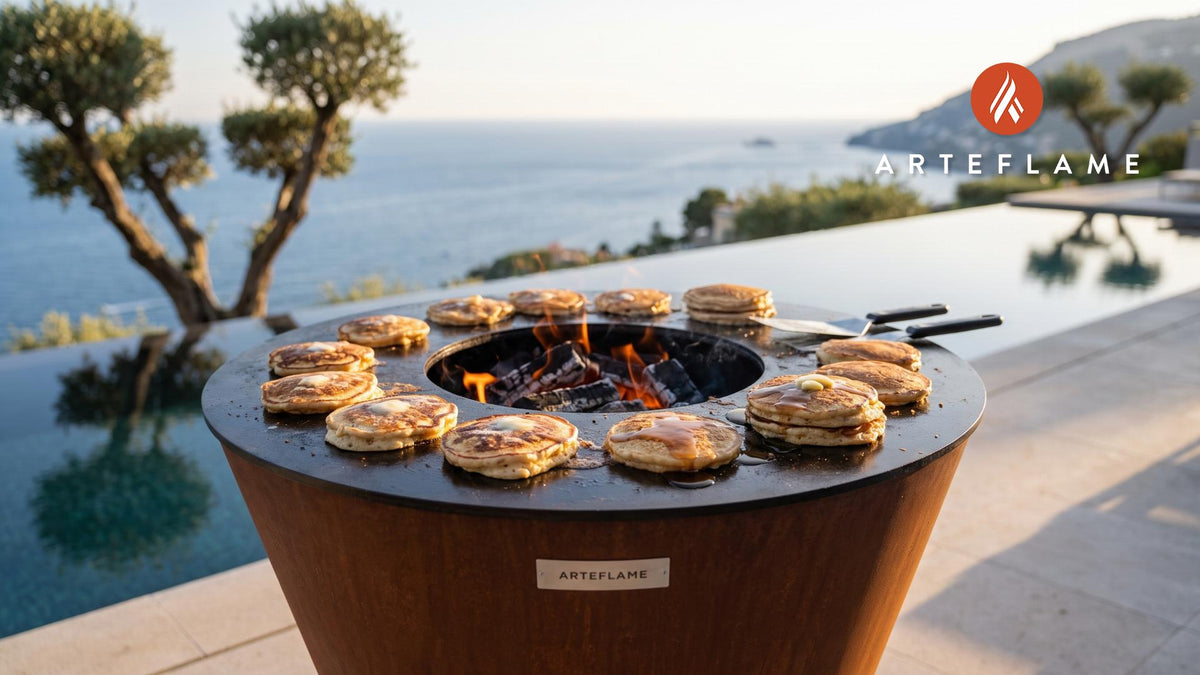 Grilled Apple Barrel Pancakes (Pennsylvania Style) cooking on an Arteflame grill