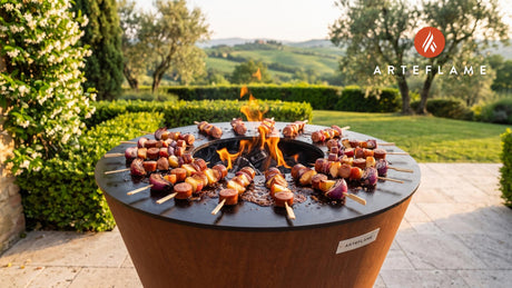 Grilled Sausage Skewers (Pennsylvania Dutch Style) cooking on an Arteflame grill