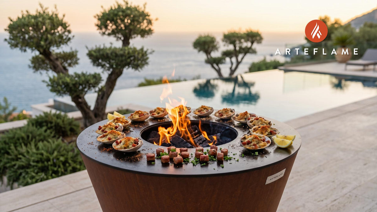 Grilled Stuffed Quahogs (Rhode Island Style) cooking on an Arteflame grill