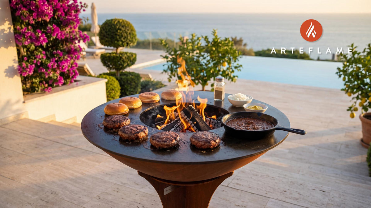 Juicy Hot Wiener Burgers (Rhode Island Style) cooking on an Arteflame grill