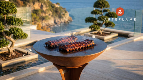 Grilled BBQ Ribs with Coffee Syrup (Rhode Island Style) cooking on an Arteflame grill