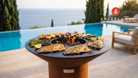 Wood-Fired Grilled Bluefish (Rhode Island Style) cooking on an Arteflame grill