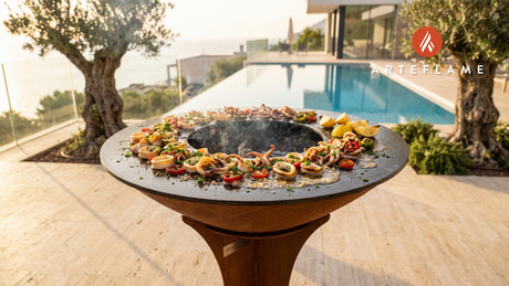 Grilled Calamari & Hot Peppers (Rhode Island Style) cooking on an Arteflame grill