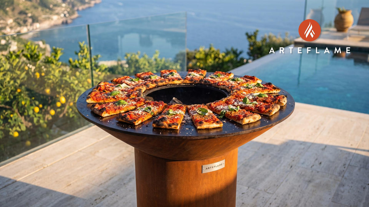 Wood-Fired Pizza Strips (Rhode Island Style) cooking on an Arteflame grill