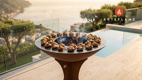 Grilled Quahog Stuffed Mushrooms (Rhode Island Style) cooking on an Arteflame grill
