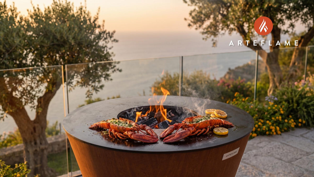 Grilled Lobster (Rhode Island Style) cooking on an Arteflame grill