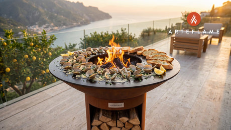 Grilled Littlenecks in White Wine (Rhode Island Style) cooking on an Arteflame grill