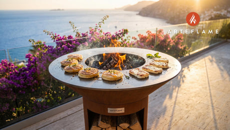 Jonnycake & Halloumi Stack (Rhode Island Style) cooking on an Arteflame grill