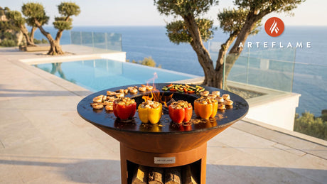 Grilled Seafood Stuffed Peppers (Rhode Island Style) cooking on an Arteflame grill
