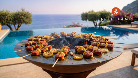 Grilled Chourico Skewers cooking on an Arteflame grill