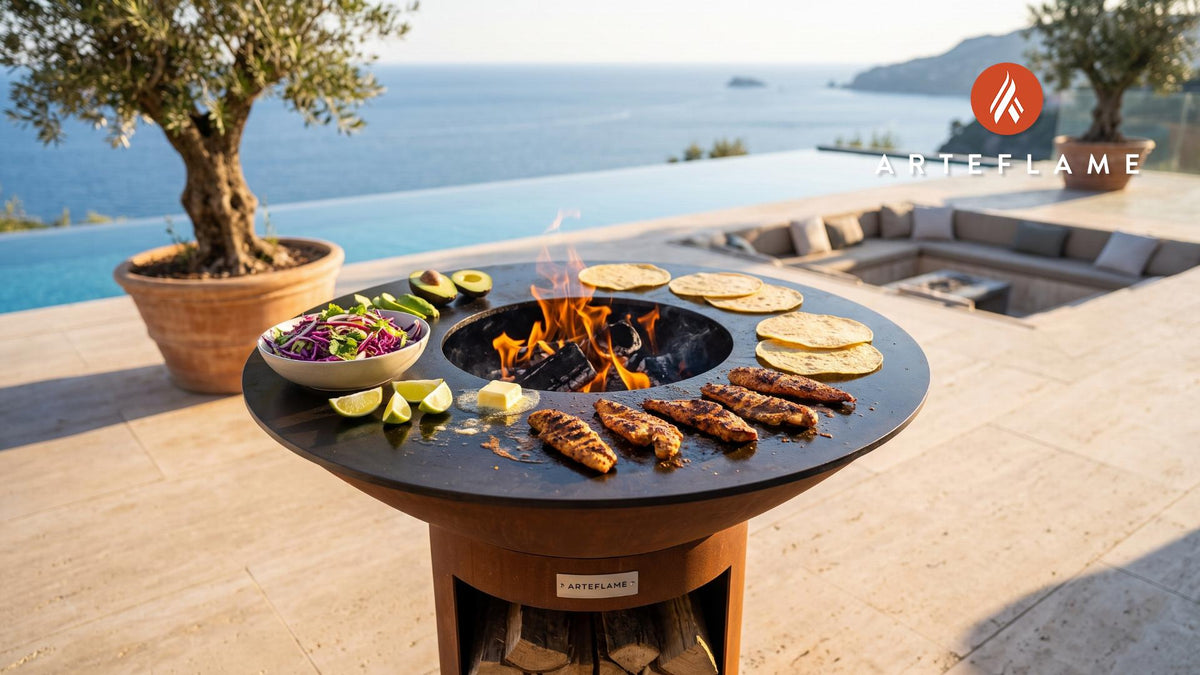 Grilled Dogfish Tacos (Rhode Island Style) cooking on an Arteflame grill