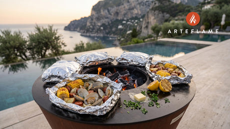 Grilled Clam Boil Packets (Rhode Island Style) cooking on an Arteflame grill