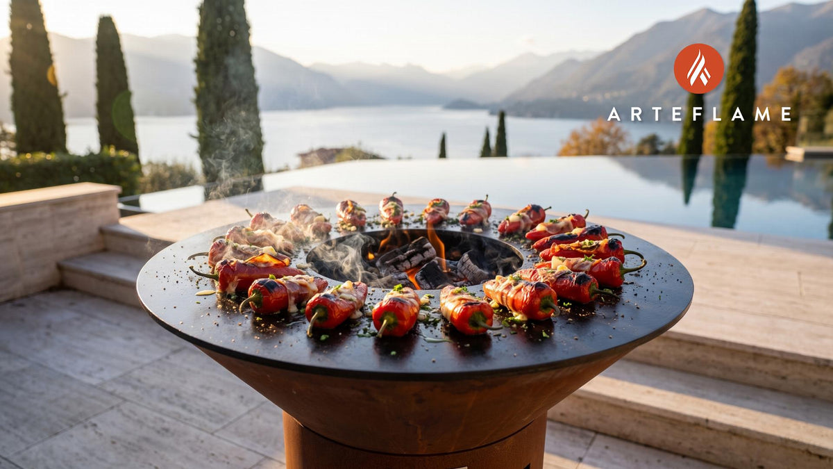 Grilled Stuffed Cherry Peppers (Rhode Island Style) cooking on an Arteflame grill
