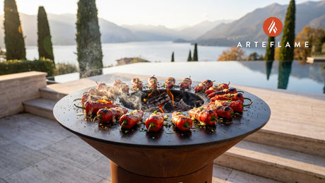 Grilled Stuffed Cherry Peppers (Rhode Island Style) cooking on an Arteflame grill