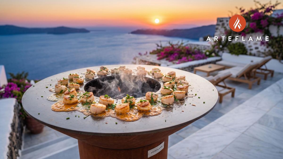 Grilled Bay Scallops with Citrus Glaze (Rhode Island Style) cooking on an Arteflame grill
