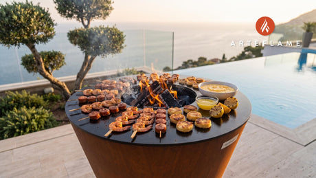 Grilled Shrimp & Grits Skewers (South Carolina Style) cooking on an Arteflame grill